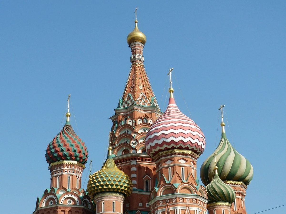 The painted onion domes of Saint Basil's Cathedral in Moscow